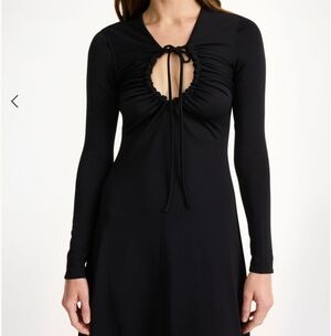 Malene Birjer Deija Black Long-Sleeve Tie-Front Feminine Maxi Dress Sz L Party